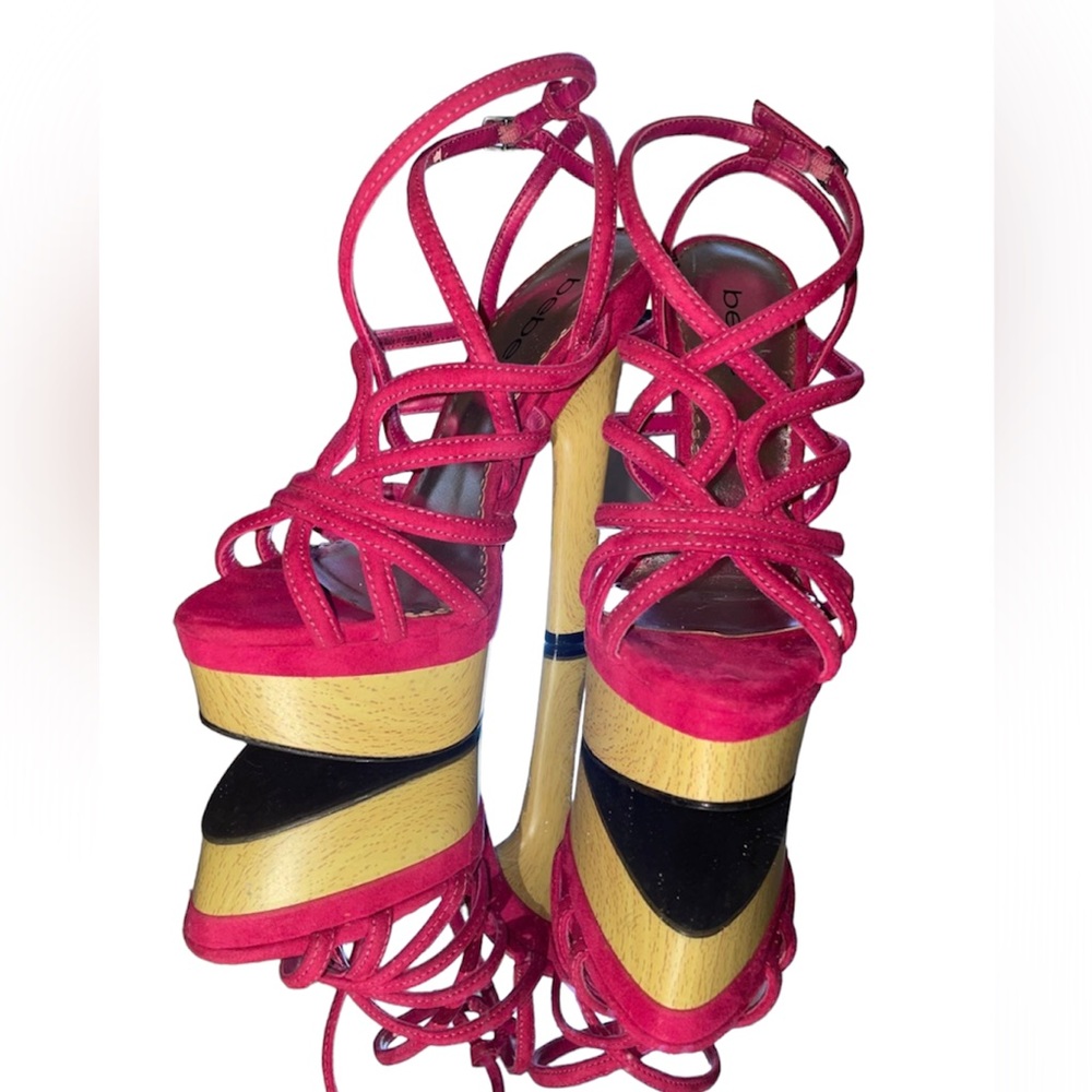 Bebe platform, Pink/Fuchsia strap heels.